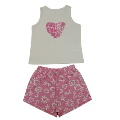 Conjunto Feminino Blusa e Shorts Estampado Corações 27235 - Brandili