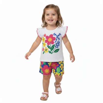 Conjunto Feminino Blusa e Shorts Estampado Flores 1001822 - Kyly