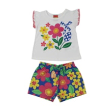 Conjunto Feminino Blusa e Shorts Estampado Flores 1001822 - Kyly
