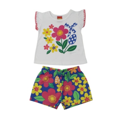 Conjunto Feminino Blusa e Shorts Estampado Flores 1001822 - Kyly