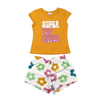 Conjunto Feminino Blusa e Shorts Estampado Flores 36958 - Brandili