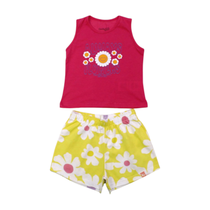 Conjunto Feminino Blusa e Shorts Estampado Flores 57088 - Kamylus 