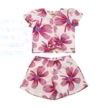 Conjunto Feminino Blusa e Shorts Estampado Flores 9262 - Livy 