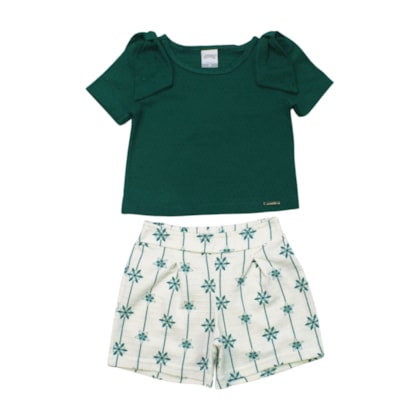 Conjunto Feminino Blusa e Shorts Estampado Flores A5283 - Alakazoo 