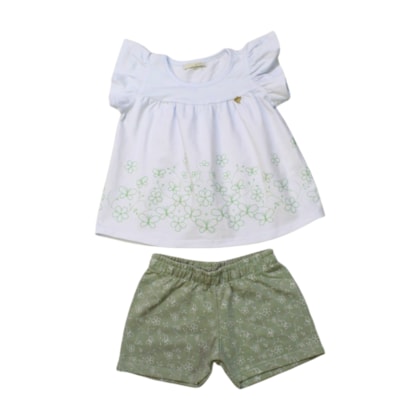 Conjunto Feminino Blusa e Shorts Estampado  Flores com Glitter 11974 - Tiny Joy  