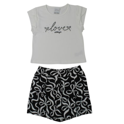 Conjunto Feminino Blusa e Shorts Estampado Laços A0342 - Alakazoo