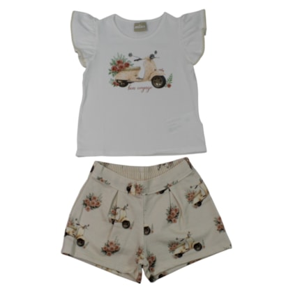 Conjunto Feminino Blusa e Shorts Estampado Motos 2001766 - Milon