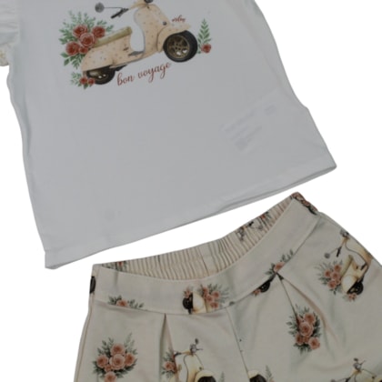 Conjunto Feminino Blusa e Shorts Estampado Motos 2001766 - Milon