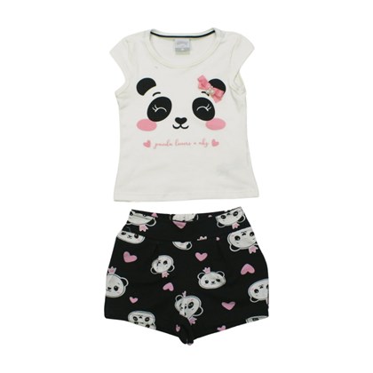 Conjunto Feminino Blusa e Shorts Estampado Pandas 37606 - Alakazoo 
