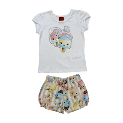 Conjunto Feminino Blusa e Shorts Estampado Sorvetes 1000213 - Kyly 