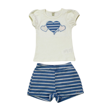 Conjunto Feminino Blusa e Shorts Listrado 21563 - Glinny 