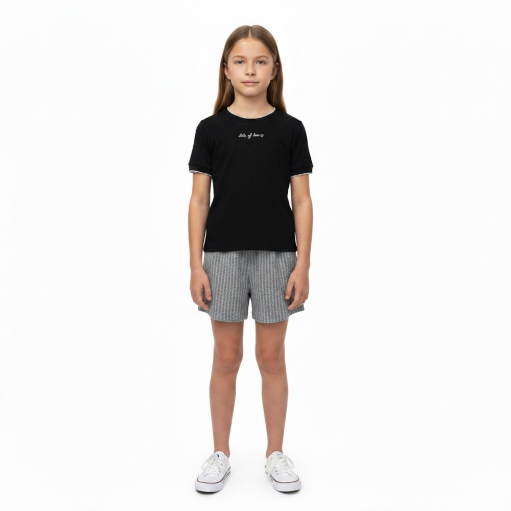 Conjunto Feminino Blusa e Shorts Listrado 23610 - Modme