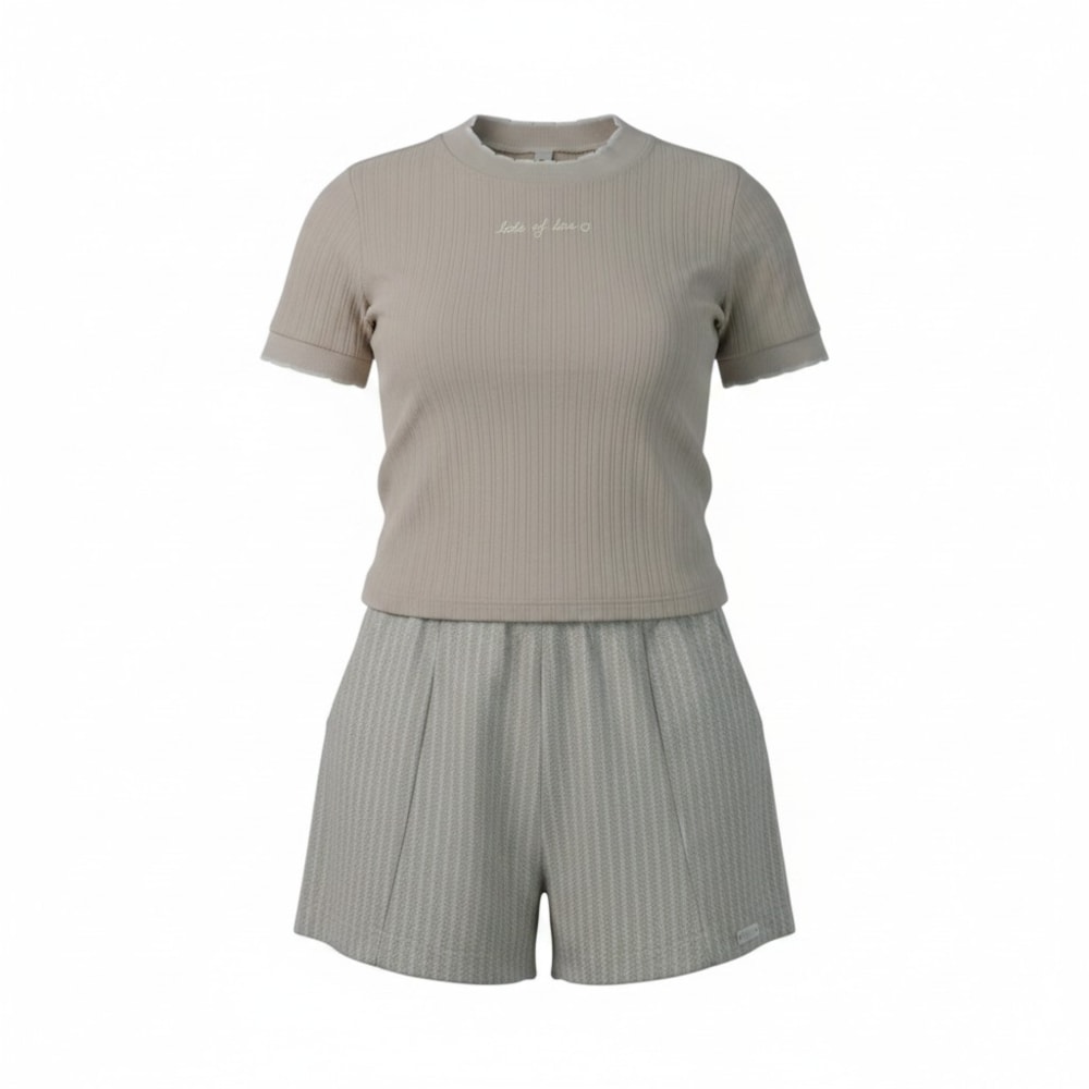 Conjunto Feminino Blusa e Shorts Listrado 23610 - Modme