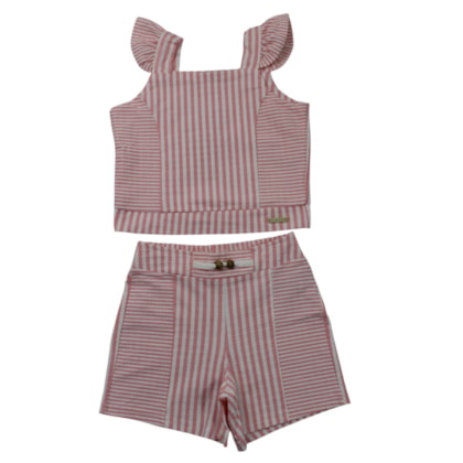 Conjunto Feminino Blusa e Shorts Listrado A0294 - Alakazoo