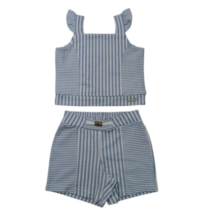 Conjunto Feminino Blusa e Shorts Listrado A0294 - Alakazoo