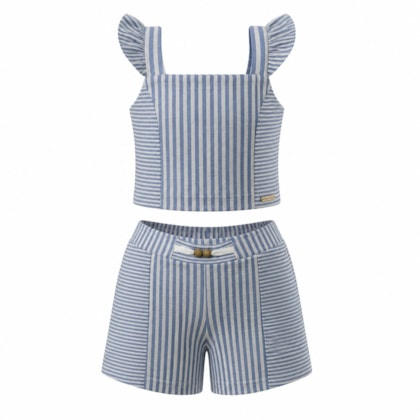 Conjunto Feminino Blusa e Shorts Listrado A0294 - Alakazoo