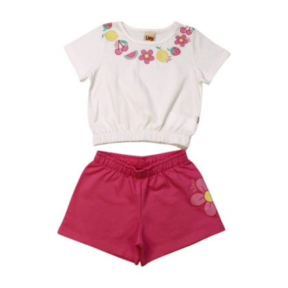 Conjunto Feminino Blusa e Shorts Moletinho Estampa Flores 9261 - Livy