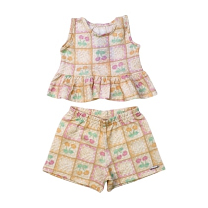 Conjunto Feminino Blusa e Shorts Moletinho Estampado 26581 - Brandili  