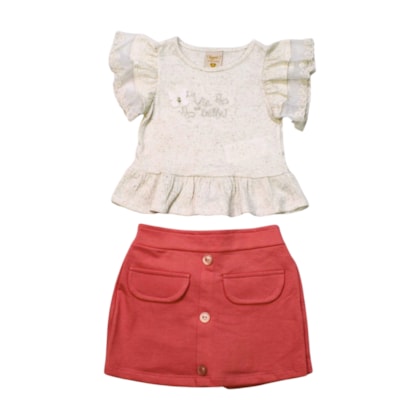 Conjunto Feminino Blusa e Shorts Saia com Botões 37111 - Angerô