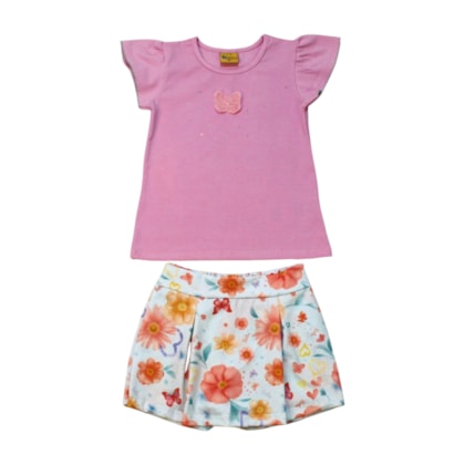 Conjunto Feminino Blusa e Shorts Saia Estampado Borboletas 24169 - Rollu