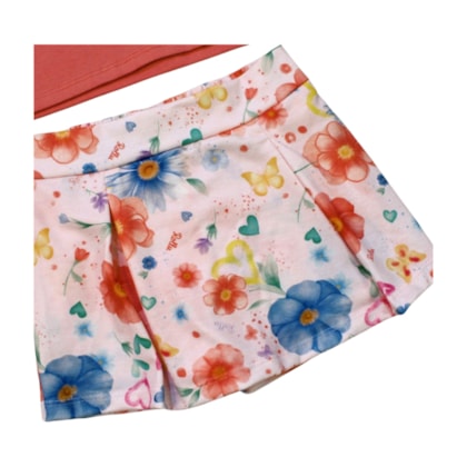 Conjunto Feminino Blusa e Shorts Saia Estampado Borboletas 24169 - Rollu