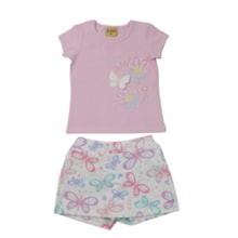 Conjunto Feminino Blusa e Shorts Saia Estampado Borboloetas 27028 - Rollu