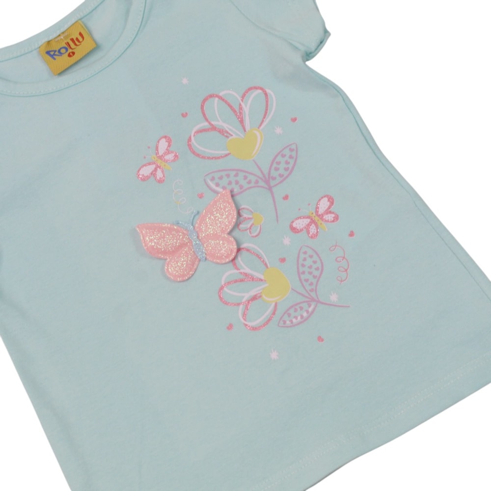 Conjunto Feminino Blusa e Shorts Saia Estampado Borboloetas 27028 - Rollu