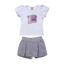 Conjunto Feminino Blusa e Shorts Saia Estampado Carações 04075 - Dila 