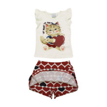 Conjunto Feminino Blusa e Shorts Saia Estampado Corações 39908 - Alakazoo