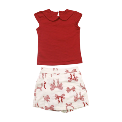 Conjunto Feminino Blusa e Shorts Saia Estampado Laços 46863 - Alakazoo 