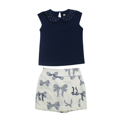 Conjunto Feminino Blusa e Shorts Saia Estampado Laços 46863 - Alakazoo 