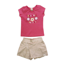 Conjunto Feminino Blusa e Shorts Saia Listrado 04077 - Dila 