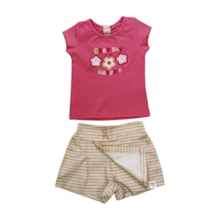 Conjunto Feminino Blusa e Shorts Saia Listrado 04077 - Dila 