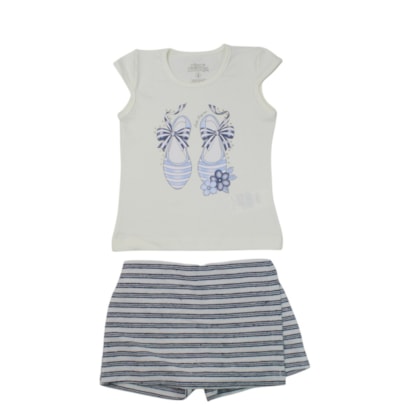 Conjunto Feminino Blusa e Shorts Saia Listrado 30020 - Bicho Bagunça