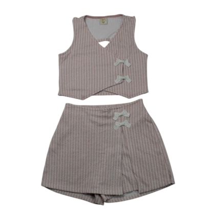 Conjunto Feminino Blusa e Shorts Saia Listrado 37498 - Angerô