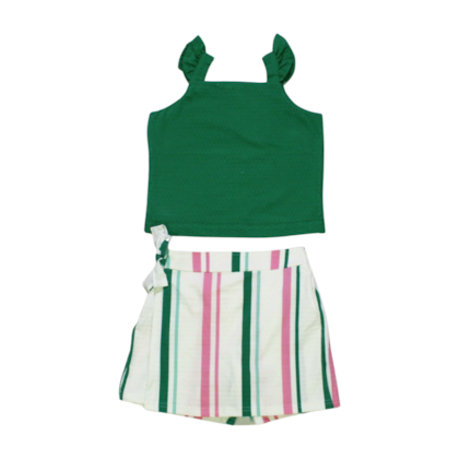 Conjunto Feminino Blusa e Shorts Saia Listrado 46740 - Alakazoo 