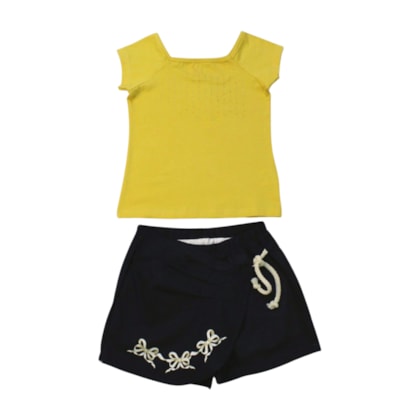 Conjunto Feminino Blusa e Shorts Saia Tecido Laços 04604 - Dila