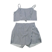 Conjunto Feminino Blusa e Shorts Saia Tecido Listrado - 61769 - Soda
