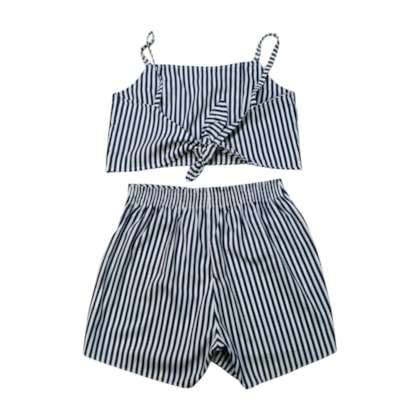 Conjunto Feminino Blusa e Shorts Saia Tecido Listrado - 61769 - Soda