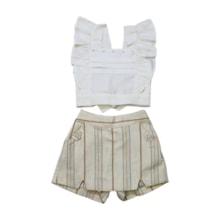 Conjunto Feminino Blusa e Shorts Saia Tecido Listrado 8266 - Mini Miss
