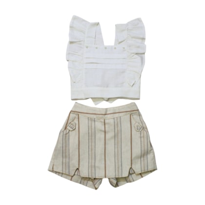 Conjunto Feminino Blusa e Shorts Saia Tecido Listrado 8266 - Mini Miss