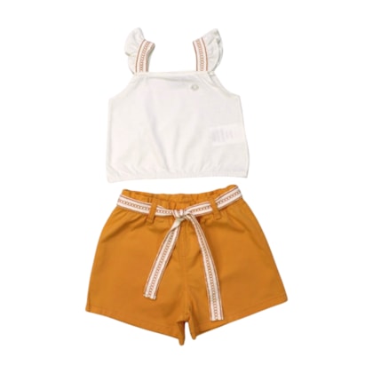 Conjunto Feminino Blusa e Shorts Sarja com Cinto 26590 - Brandili 