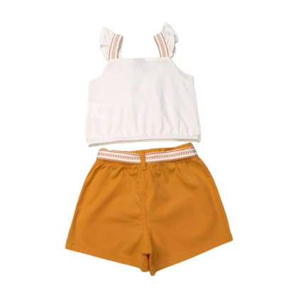 Conjunto Feminino Blusa e Shorts Sarja com Cinto 26590 - Brandili 