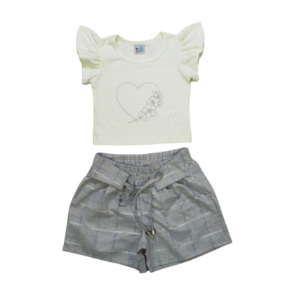 Conjunto Feminino Blusa e Shorts Sarja Xadrez 14244 - Ding Dang 