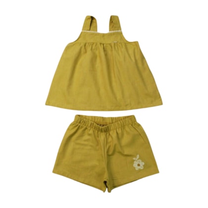 Conjunto Feminino Blusa e Shorts Tecido Bordado Flor 04599 - Dila