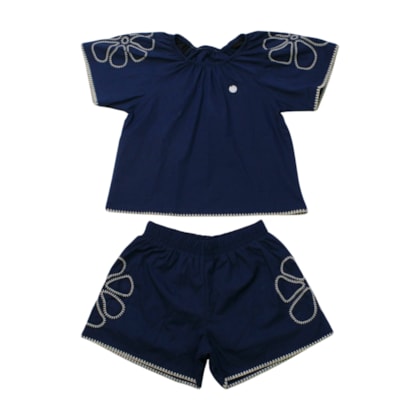 Conjunto Feminino Blusa e Shorts Tecido Bordado Flor 26742 - Brandili Mundi     