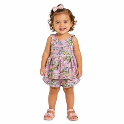 Conjunto Feminino Blusa e Shorts Tecido Estampado Flores 4231 - Dila 