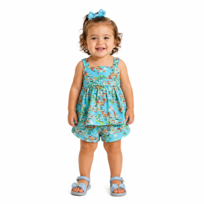 Conjunto Feminino Blusa e Shorts Tecido Estampado Flores 4231 - Dila 