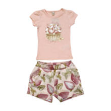 Conjunto Feminino Blusa e Shorts Tecido Estampado Morangos 21559 - Glinny