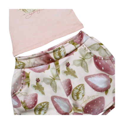 Conjunto Feminino Blusa e Shorts Tecido Estampado Morangos 21559 - Glinny